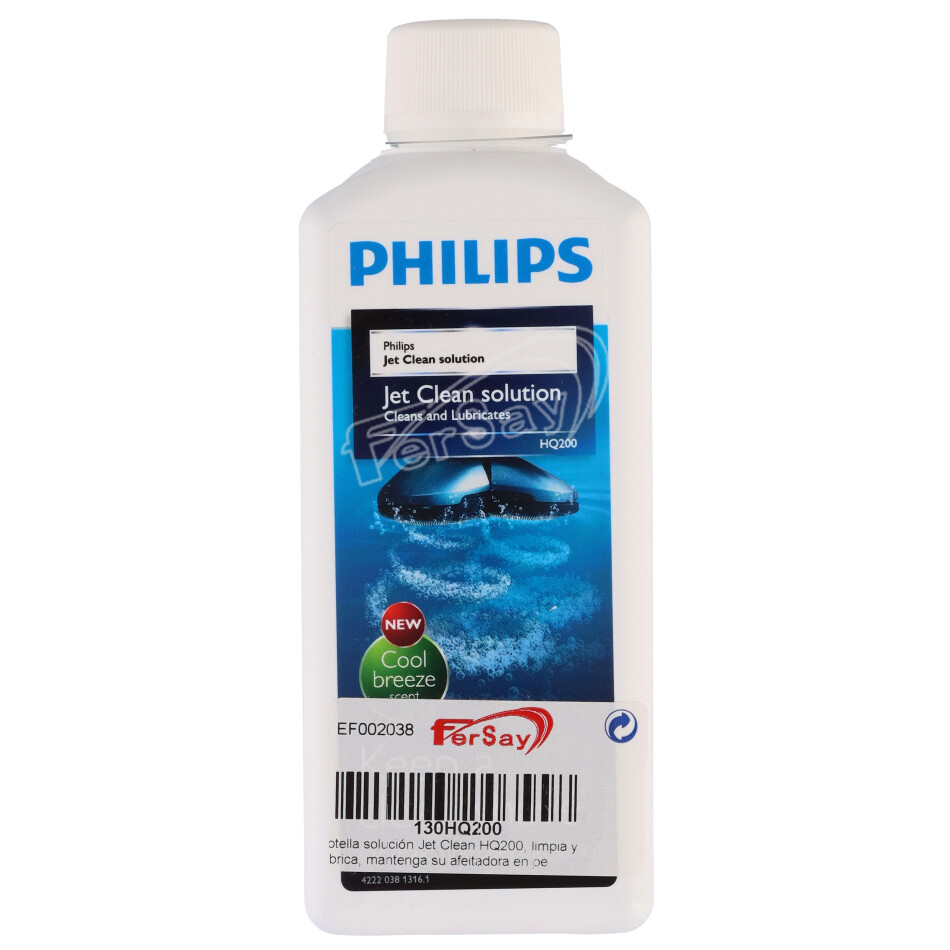 BOTELLA SOLUCION JET CLEAN HQ200, LIMPIA Y LUBRICA , MANTENGA SU AFEITADORA EN PERFECTO ESTADO, LIMP IA EN PROFUNDIDAD, LUBRICA LOS CABEZALES DE AFEIT ADO. SOLUCI�N JETCLEAN, LIQUIDO DE LIMPIEZA A BAS E DE AGUA, INCLUIDOS 300 ML DE LIQUIDO DE LIMPIEZ A 