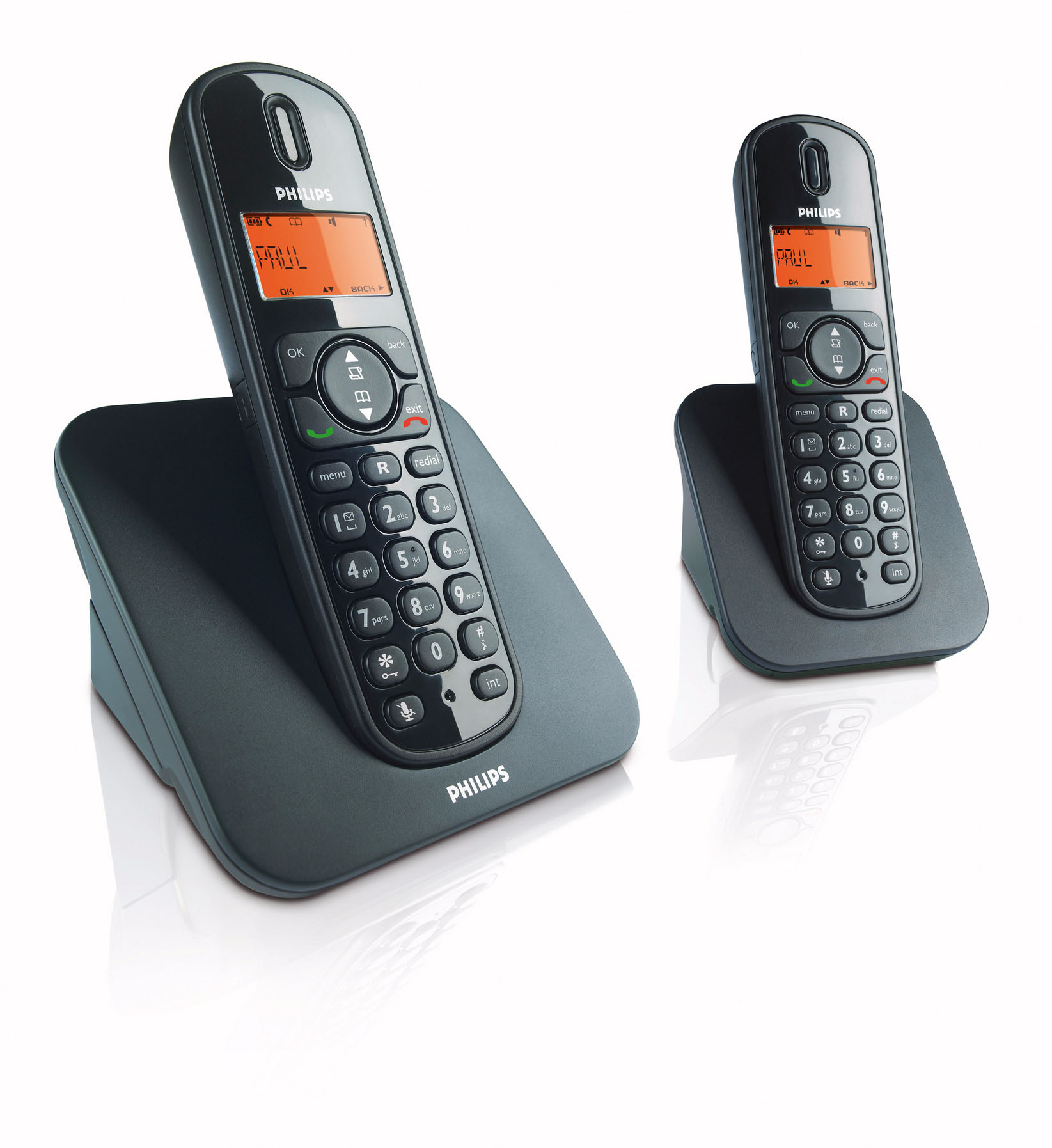 PACK DUO.IDENTIFICACI�N DE LLAMADA ENTRANTE, LLAMA DA EN ESPERA, LLAMADA A TRES. PANTALLA RETROILUMIN ADA.ALCANCE 300 M. ALFANUM�RICO. AUTONOMIA 12 HRS  CONVERSACI�N 120 HORAS EN STANDBY. BATERIAS NIMH.   DISENO EN NEGRO. GAP.