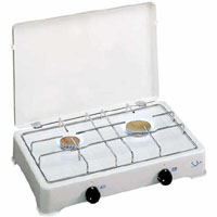 COCINA DE GAS JATA 2 FUEGOS , 2 QUEMADORES DE LATON, CUERPO PINTURA EPOXI GRAN  RESISTENCIA, TAPA PROTECTORA EXTRAIBLE, PARRILLA  CROMADA, APTA PARA TODO TIPO DE GAS LICUADO, HOMOL OGACION EXPECIFICA PARA GAS