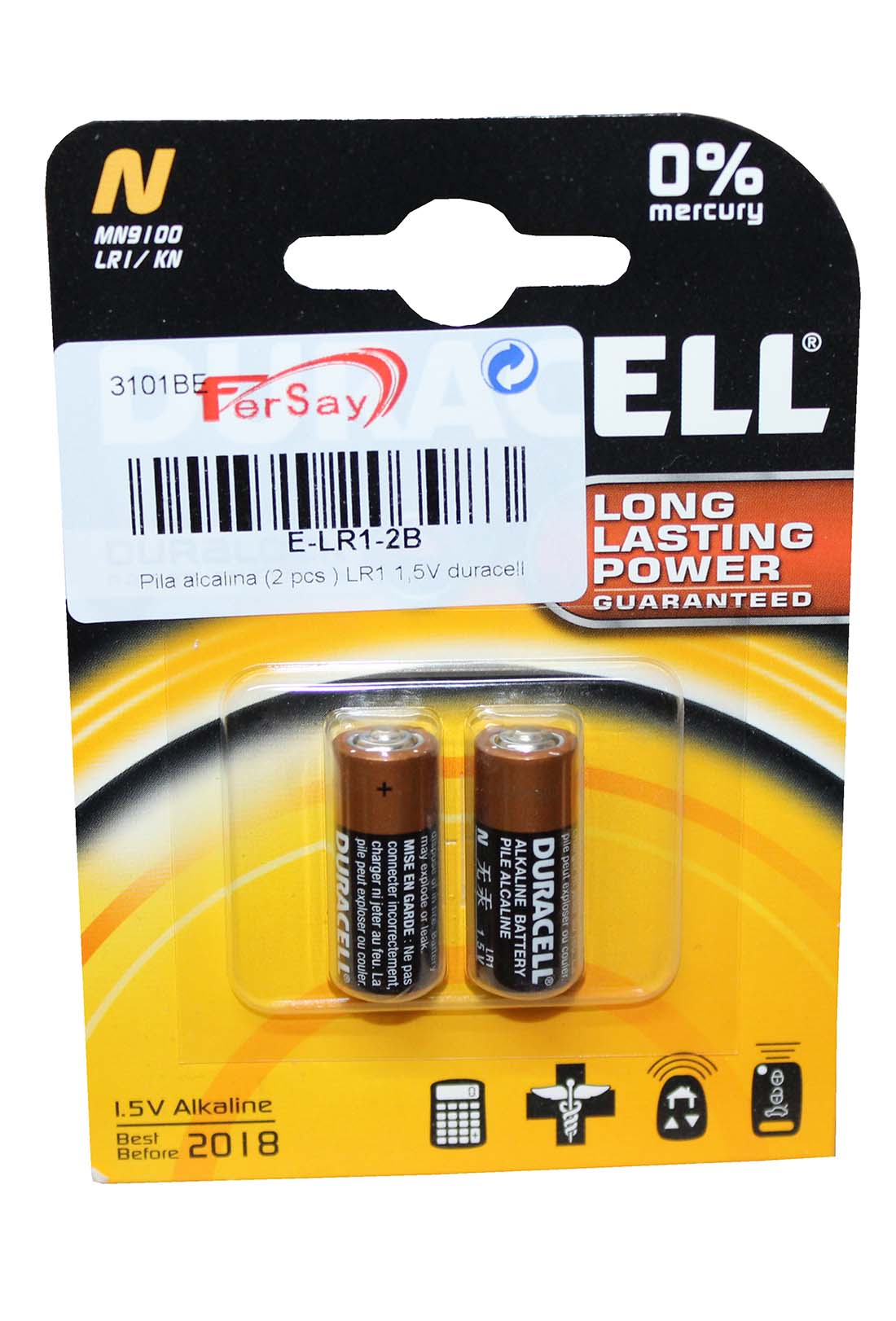 Pila alcalina LR1 1,5V duracell - ELR12B - DURACELL