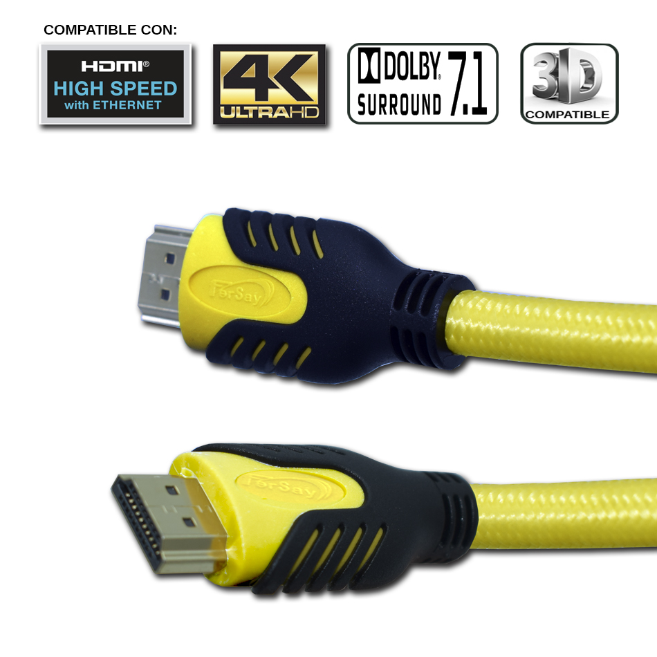 Cable Hdmi Ethernet 4K amarillo 1.5 m longitud - FERSAYHDMIAM - FERSAY