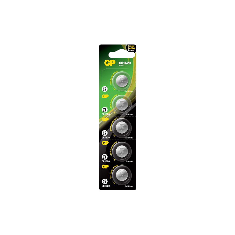 Blister de 5 unidades, pilas de boton litio CR1620 - GPCR1620 - GP