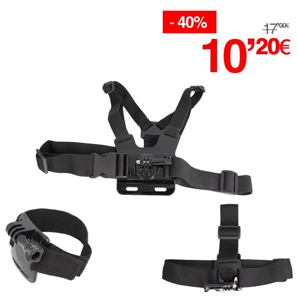 KIT DE ARNESES PARA CABEZA, CUERPO Y MUNECA GO PRO - SPORTARNES - FERSAY